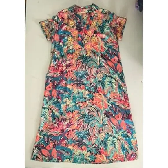 Soft Surroundings Sz L Petite Florence Dress Floral Midi Coastal Vacation Cruise - Picture 4 of 14